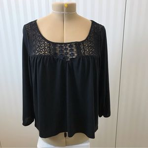 American Eagle black lace back cutout soft blouse Size L